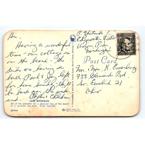 Vintage Lake Michigan Beach Postcard by Dexter Press 1950s - Picture 2 of 2